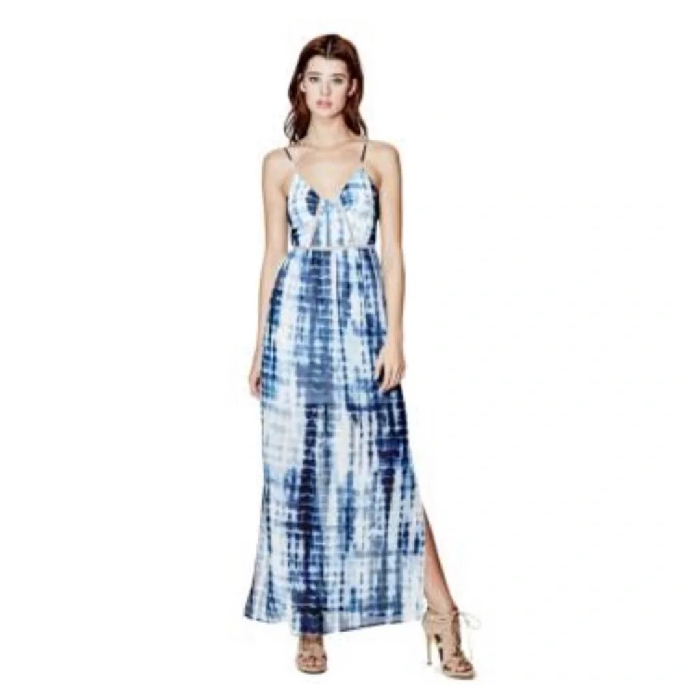 chinese dress ladies Long Dress GUESS Printed Blue Woman W2GK58 WE550 P7BJ